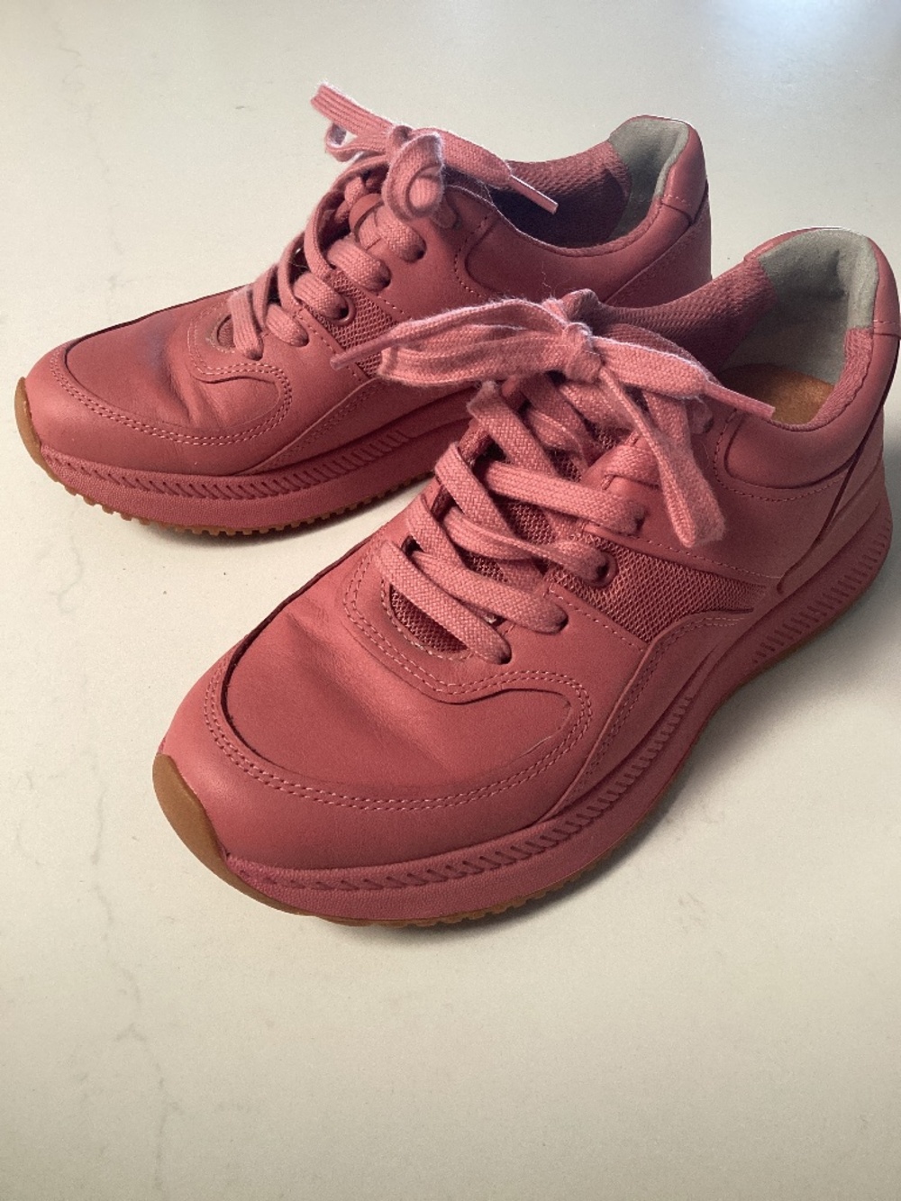 $148 Everlane Bubble Gum Pink Leather Sneakers Shoes 5 Trainers Athletic Sport